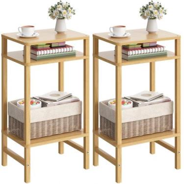 Imagem de Mesa lateral YUFAM Bamboo, 70 cm de altura, conjunto de 2 de 3 camadas