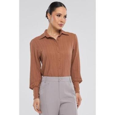 Imagem de Camisa PKS Manga Longa Crepe Frisê Marrom-Feminino