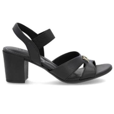 Imagem de Sandália Usaflex em Couro Salto Bloco de 7cm Tira Elástica Cor:;Tamanho:39;Genero:Mulher-Feminino