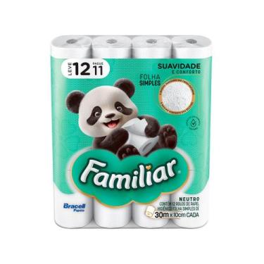 Imagem de Papel Higiênico Familiar 30m Com 12 Unidades Folhas Simples - Bracell,