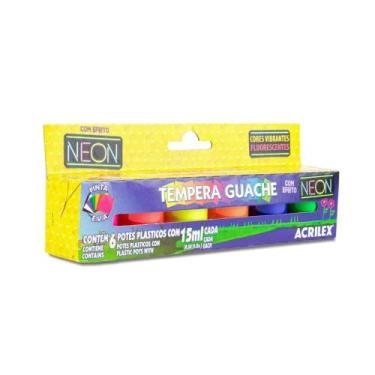 Imagem de Tinta Têmpera Guache 6 cores Neon Acrilex 15 ml cada Tinta Tempera Gua