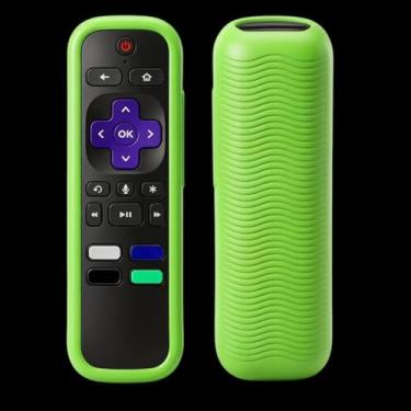 Imagem de Capa para controle remoto compatível com controle remoto Roku TV/Roku Express/Streaming Stick/Premiere, capa de silicone universal para controle remoto Roku Voice com cordão - Rosa brilhante