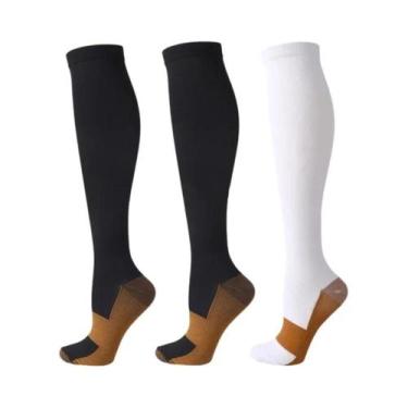 Imagem de Meias De Compressão Unissex De Cobre 3 Pares Até O Joelho Antifadiga A