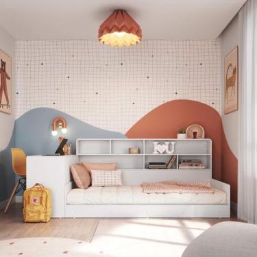 Imagem de Cama de Solteiro com Escrivaninha e Estante c/Cantos Arrendondados Lin