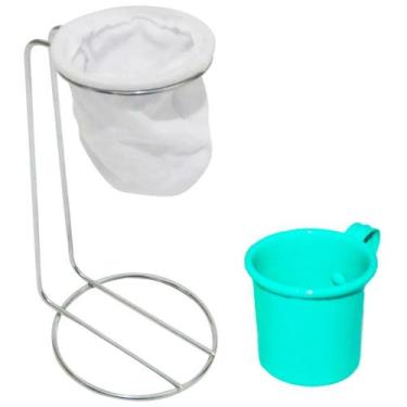 Imagem de Suporte para Coador de Café Cromado com Caneca Esmaltada Turquesa - Vi