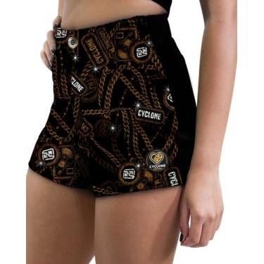 Imagem de (LANÇAMENTO) Short Feminino Cyclone Veludo Gold Chains Light, Preto, M