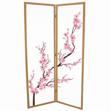 Imagem de 2 Biombo Oriental Japonês Sakura Sanfonado Com Dobradiças Folha Painel