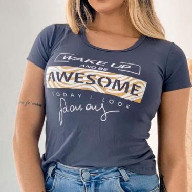 Imagem de Blusa Feminina T-Shirt estampanda Today i look - GK TODA BELA, Cinza, 