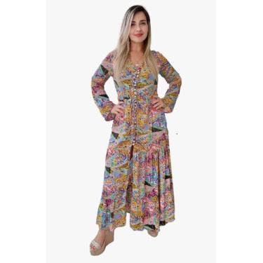 Imagem de Vestido Longo Indiano Estampado Toque de Seda-Cod.LDR-1642 - Aléci Fas
