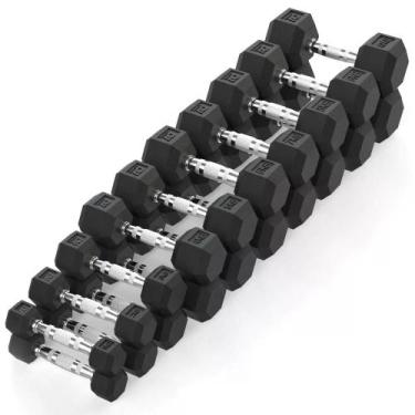 Imagem de Kit Halteres Sextavado Emborrachado pares 1 a 10 kg Academia - D1Fitne