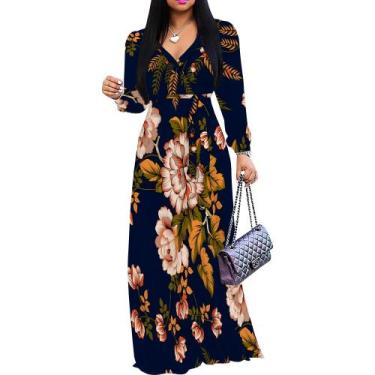 Imagem de Vestido maxi Girlair feminino plus size com decote em V e manga compri