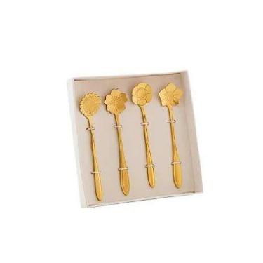 Imagem de Conjunto 4 colheres Inox para Chá Flores Dourado  Wolff