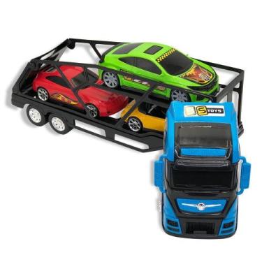 Imagem de Caminhão Cegonheira Grande com 3 Carrinhos Cor:Azul - BS TOYS, Azul