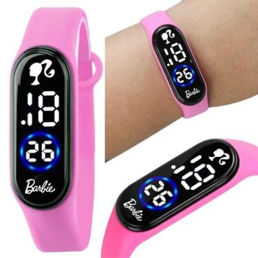 Imagem de relogio digital prova dagua rosa infantil barbie bracelete ajustavel p