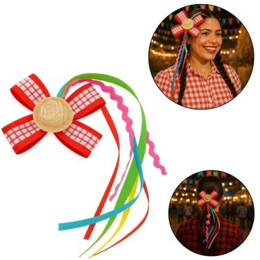 Imagem de Enfeite de Cabelo Presilha Festa Junina São João Chapéuzinho com Laço em Poliéster Extra Festas