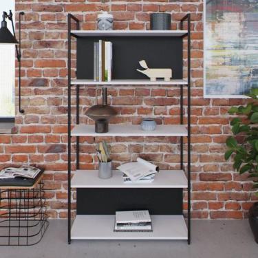 Imagem de Estante com 5 Prateleiras 152cm x 80cm x 33cm com Fundo Yon Branco/Pre