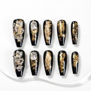 Imagem de Unhas Postiças Sun&Beam Artesanais Longas Bailarina Caixão Preta - Sun
