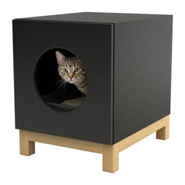 Imagem de Móvel Banheiro Gato Esconde Caixa Areia Organizador Pet Preto Com Base