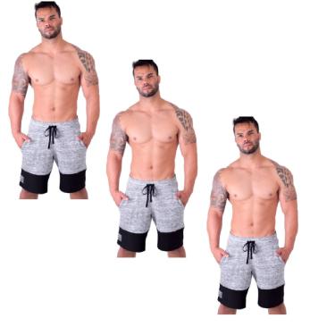 Imagem de Kit 3 Bermudas Luly gg Rajada Cinza Moletinho Luxo masculina