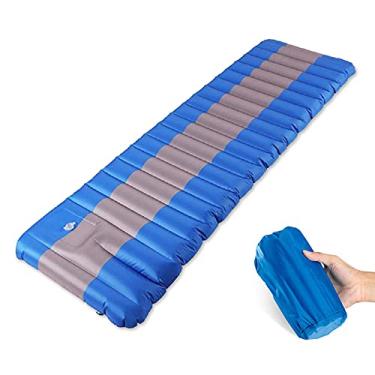 Imagem de Tapete inflável para dormir com bomba de pé para dormir, almofada inflável única dobrável, tapete de acampamento ultraleve, tapete de acampamento portátil para acampamento, caminhada, praia e viagens de grama