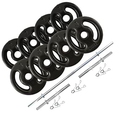 Imagem de Kit Anilhas Emborrachada PRETA 20kg + 2 Barras 40cm + 1 Barra 1,50m