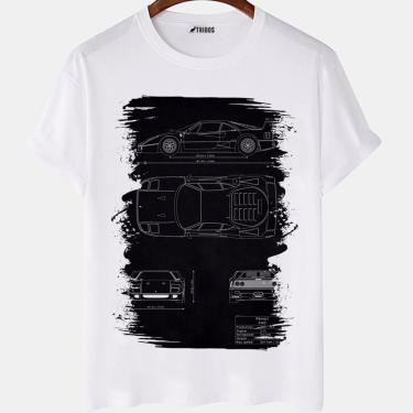 Imagem de Camiseta masculina Desenho Ferrari F40 Carro Planta Camisa Blusa Branca Estampada