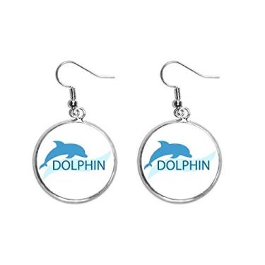 Imagem de Brinco de prata com pingente de golfinho dócil, oceano azul, joia feminina