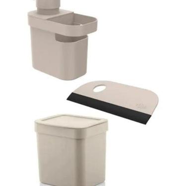 Imagem de Lixeira 4,7L + Porta Detergente Esponja Pia + Rodinho De Pia