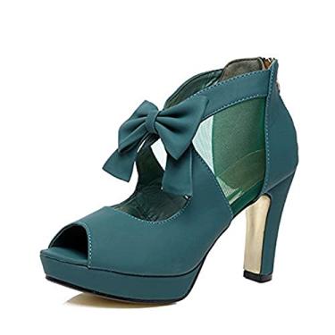 Imagem de GATUXUS sandália feminina de bico aberto plataforma salto alto laços com tiras, Dark Green, 5