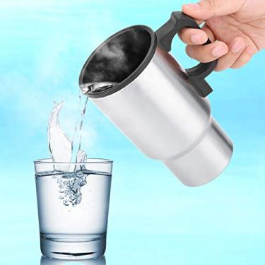Imagem de caneca aquecida de carro de 12 V,Copo de aquecimento de carro, copo de café elétrico de viagem de aço inoxidável de 450 ml para aquecer água, café, leite, chá, copo de aquecimento de carro, caneca aquecida de carro de 12 V, manchas de 450 ml, copo elétrico de viagem para ele