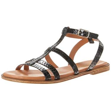 Imagem de Sandália feminina Bella Vita com tiras, Couro italiano croco preto, 34