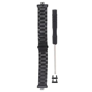 Imagem de Cuifati Pulseira de Relógio Inteligente Compatível com FIT, Aço Inoxidável, Preta, Fivela Dupla, Sólida