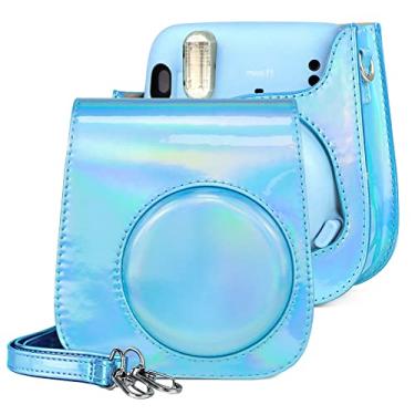 Imagem de Aurora Color Leather Case Full Body Camera Bag with Shoulder Strap for FUJIFILM for instax mini 11(Blue)