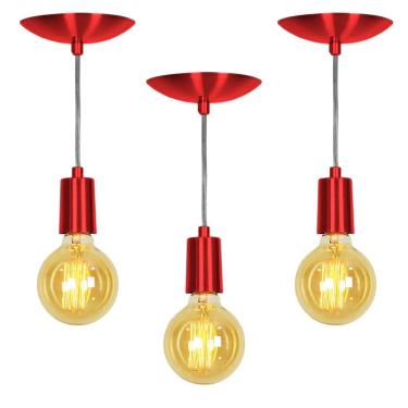 Imagem de Kit 3 Pendente Tubo Cilindro Alumínio Cereja com Lampada