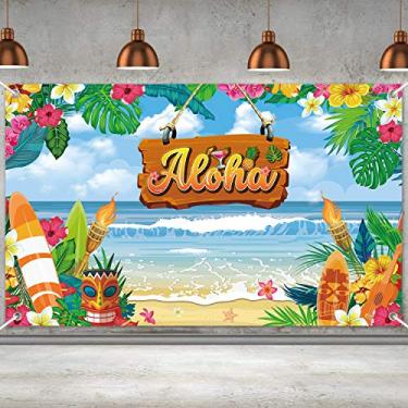 Imagem de Decorações de festa de verão Aloha Luau tropical, havaiano, praia, aniversário, cenário, flores de verão, palmeira, quintal, temática, festa de aniversário, ambientes internos e externos
