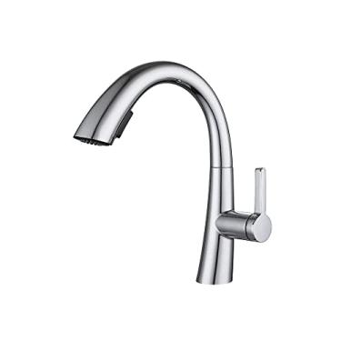 Imagem de Torneira de pia de cozinha Akitbahome com pulverizador de puxar, torneira de arco alto de alça única cromada polida