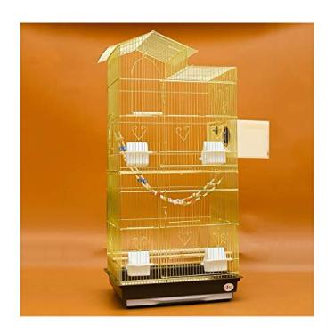 Imagem de KIZQYN Gaiolas 100 cm Topo de telhado Grande Gaiola de pássaro de metal Papagaio Budgie Lovebird Finch Gaiola de pássaro para animais de estimação com escada e caixa de reprodução (ouro) Gaiola de voo (Cor: B)