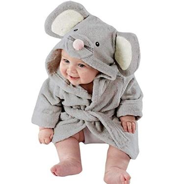 Imagem de Mercatoo Toalha de pijama infantil com capuz para meninos e meninas, roupão de banho com animais roupas de bebê e conjunto de luvas de bebê, Cinza, 2-3 Anos
