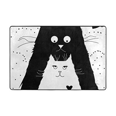 Imagem de My Little Nest Tapete de área preto gato branco leve antiderrapante tapete macio 12 x 15 cm, esponja de memória interior decoração externa tapete para entrada sala de estar quarto escritório cozinha corredor