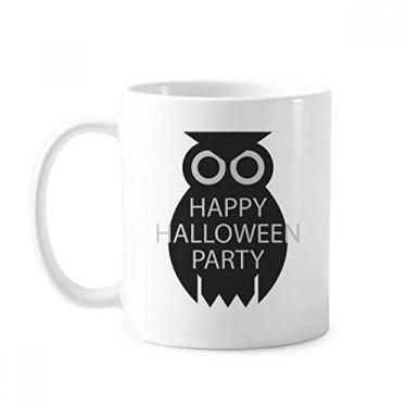 Imagem de Caneca de cerâmica de cerâmica de cerâmica com desenho de coruja preta simples Halloween