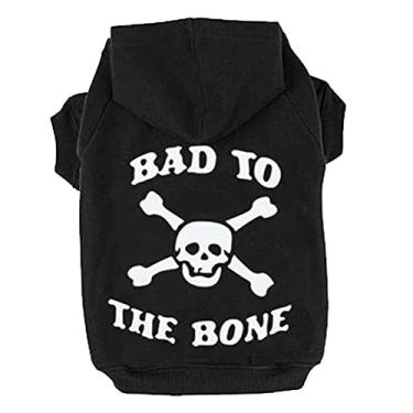 Imagem de (XXL: 80cm , Black) - EXPAWLORER BAD TO THE BONE Printed Skull Cat Fleece Sweatshirt Dog Hoodies