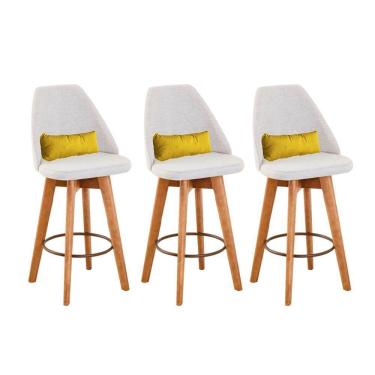 Imagem de Kit 03 Banquetas Bege Claro E Almofada Suede Amarelo