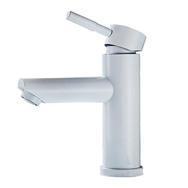 Imagem de Torneira para pia de lavatório preto fosco monocomando torneira de água quente fria montada no convés misturadores de banheiro de latão torneira de furo único, cor branca