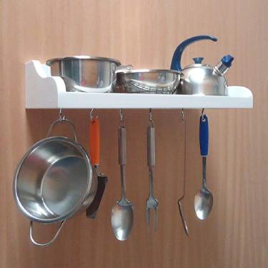 Imagem de Prateleira Suporte Porta Panelas e Utensílios de Cozinha - Branco Laca