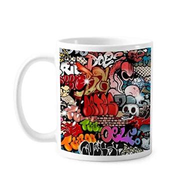 Imagem de Graffiti Street Caneca colorida com caveiras para pintura de parede, cerâmica, café, porcelana, louças
