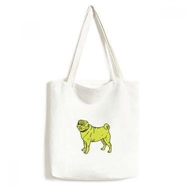 Imagem de Bolsa de lona com estampa de ilustração amarela de desenho de cachorro bolsa de compras casual bolsa de mão
