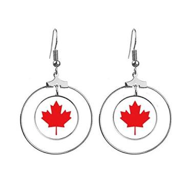 Imagem de Brincos com símbolo da cultura do país do Canadá folha de bordo vermelho pendente joia círculo de gota