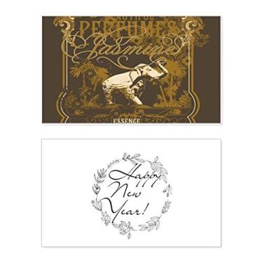 Imagem de Elefante tropical marrom, moldura de estilo europeu, ano novo, cartão de felicitações, mensagem de abençoar presente