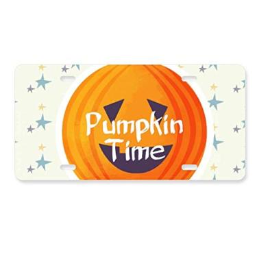Imagem de DIYthinker Placa de licença de Halloween com estampa de abóbora redonda, acessório de aço inoxidável para decoração de carro