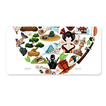 Imagem de DIYthinker Placa de carro com ilustração de sushi I Love Japan, acessório de aço inoxidável